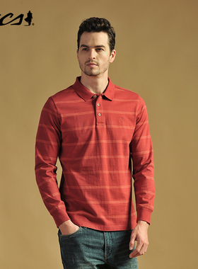 MCS男装源自万宝路秋季纯棉男士长袖POLO衫美式高级翻领T恤上衣男