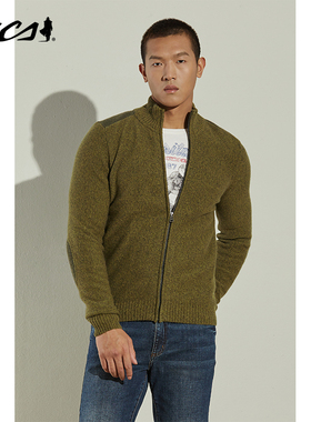 MCS男装源自万宝路春季立领合身版长袖谢谢羊毛针织衫拉链毛衣男