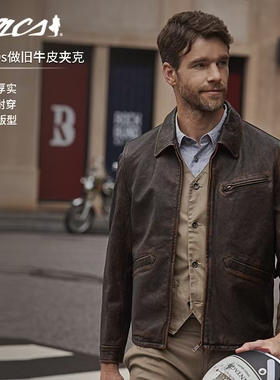MCS男装源自万宝路经典1930S真皮皮衣底特律做旧牛皮夹克外套男