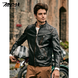 毒液同款 MCS源自万宝路茶芯马皮衣男装 复古 美式 机车皮衣经典