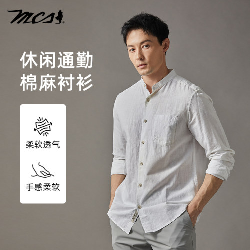 MCS美式万宝路棉麻休闲男衬衫