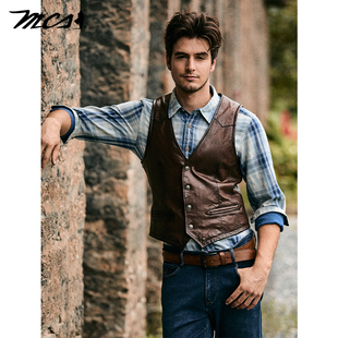 马甲皮衣耐磨造型必备 绵羊皮美式 MCS源自万宝路皮马甲男秋季 新款