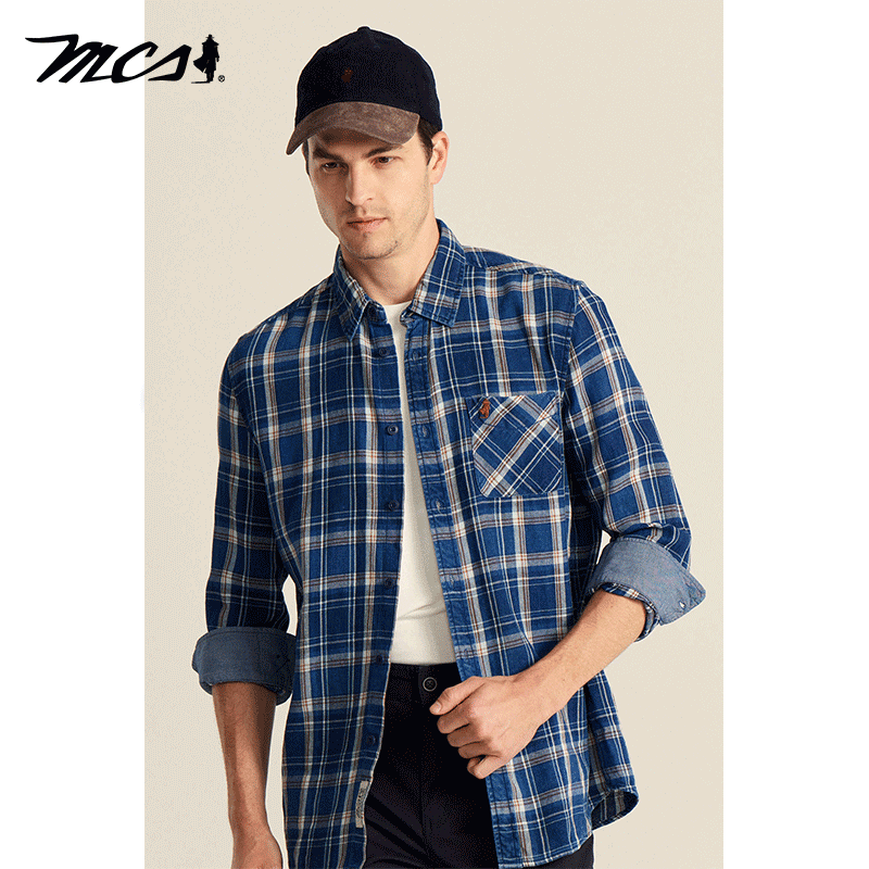 MCS春夏潮流全棉休闲长袖衬衫