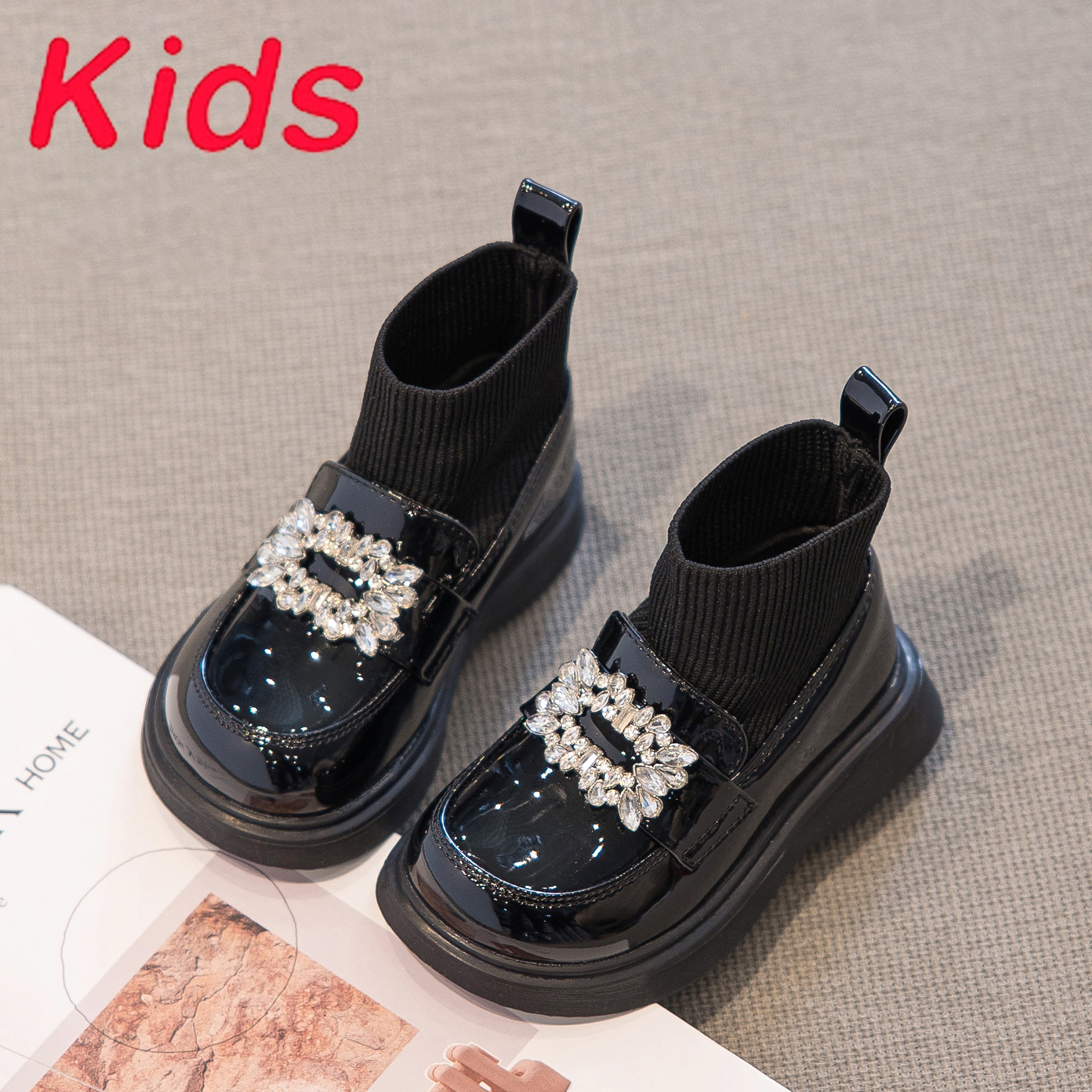 真皮女童袜靴公主马丁靴