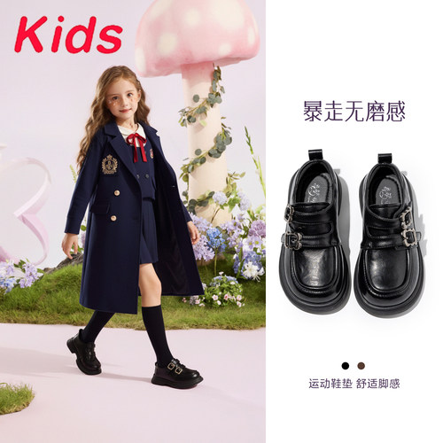 真皮女童小皮鞋黑色乐福鞋