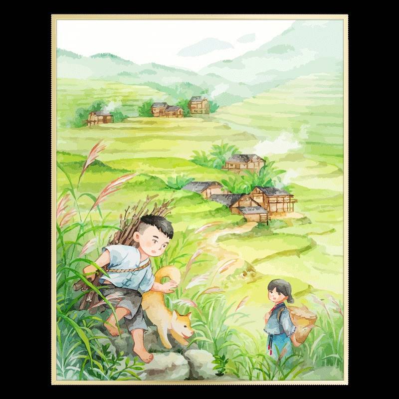 %缘色iy饰手工填色减压油彩画童年回忆手绘插画现代装