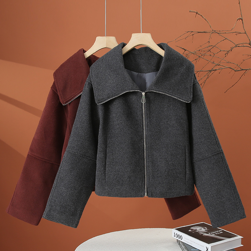大翻领毛呢外套女秋冬2025新款