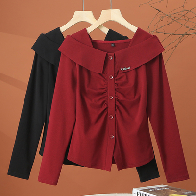 荷叶边长袖t恤女洋气减龄时尚