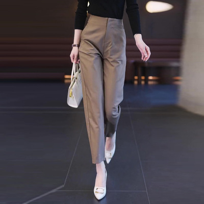 高腰缪真九分小脚西装裤女春秋