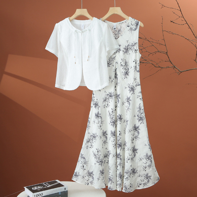夏季碎花雪纺连衣裙套装女