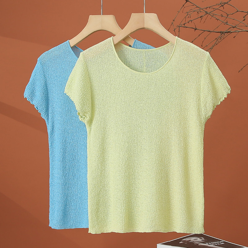 夏季短袖冰丝t恤女薄款2026年新款洋气时尚小衫减龄显瘦女士上衣
