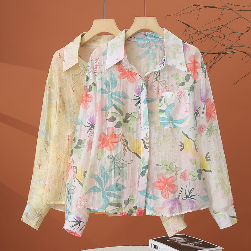 春季长袖印花雪纺衬衫女2026年新款翻领衬衣时尚洋气减龄女士上衣