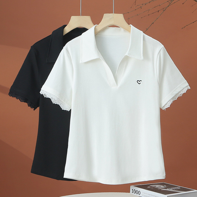 蕾丝拼接短袖t恤女夏季2025新款