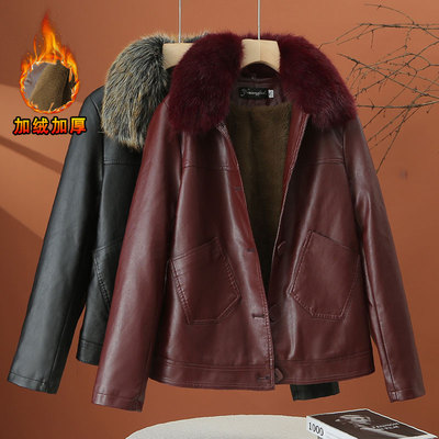 加绒加厚皮衣外套女冬季