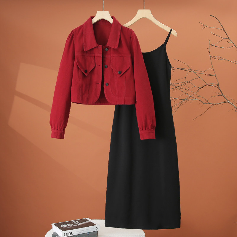 时尚吊带连衣裙套装女春款2026年新款洋气减龄休闲外套裙子两件套