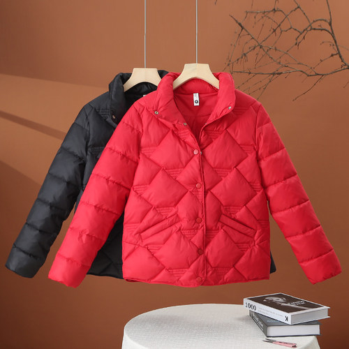 缪真短款韩版直筒立领棉服女