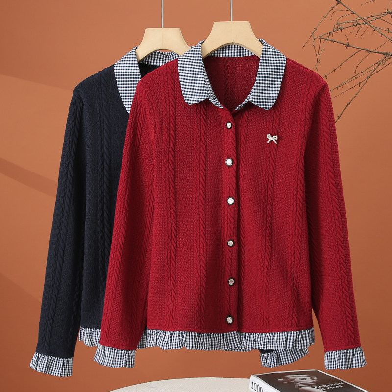 长袖假两件格子拼接衬衫女春季2026新款女装时尚洋气女士红色上衣