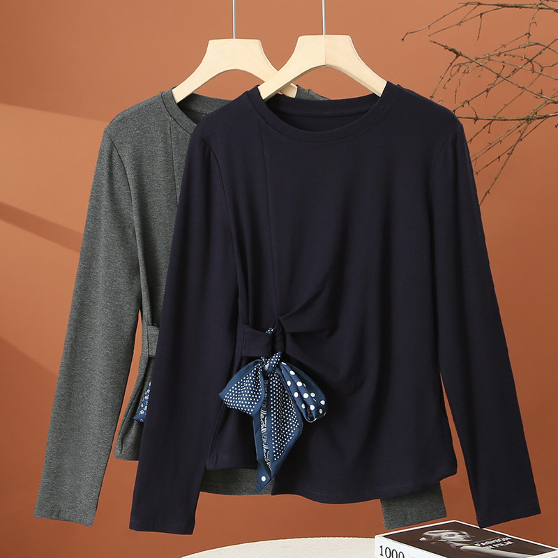 不规则收腰长袖t恤女春季2026新款洋气时尚小衫减龄短款女士上衣