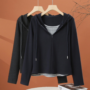 假两件长袖连帽t恤女春季2026新款爆款女装时尚洋气显瘦女士上衣