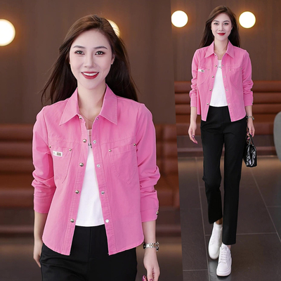 缪真直筒韩版长袖衬衫外套女