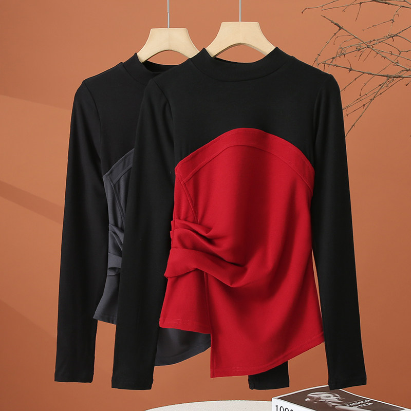 不规则长袖t恤女春季2026新款洋气时尚小衫收腰显瘦女士短款上衣