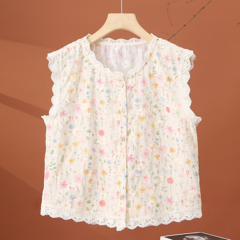 無袖碎花襯衫女2025夏季新款