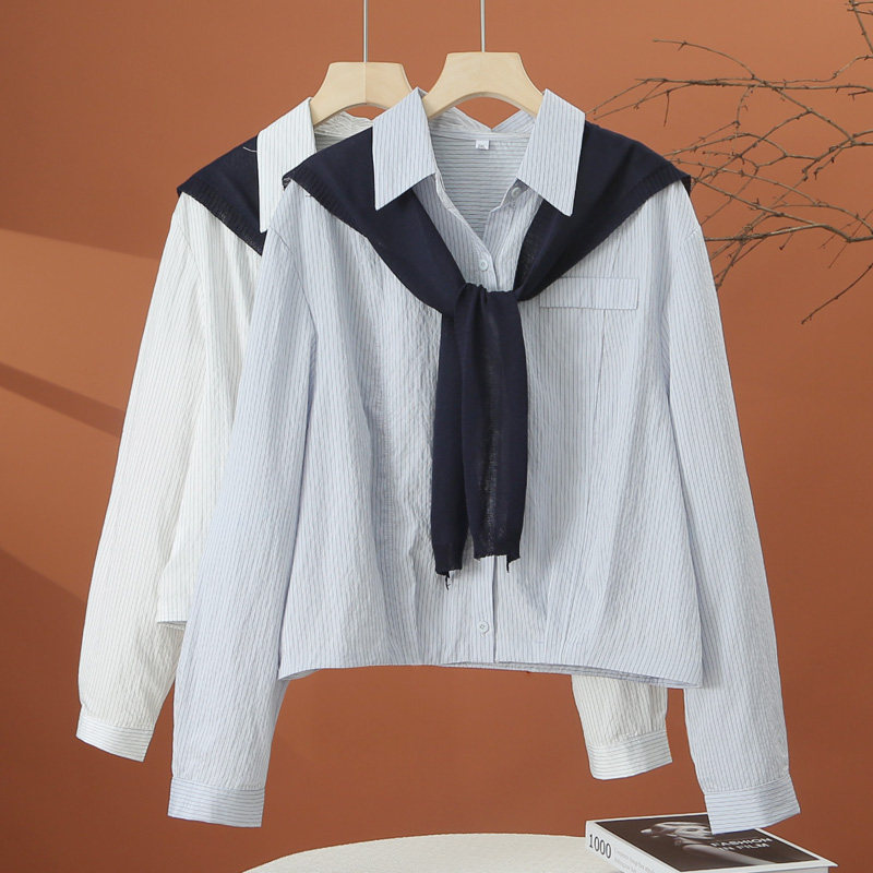 春季长袖带披肩衬衫女2026新款爆款时尚翻领衬衣宽松百搭女士上衣