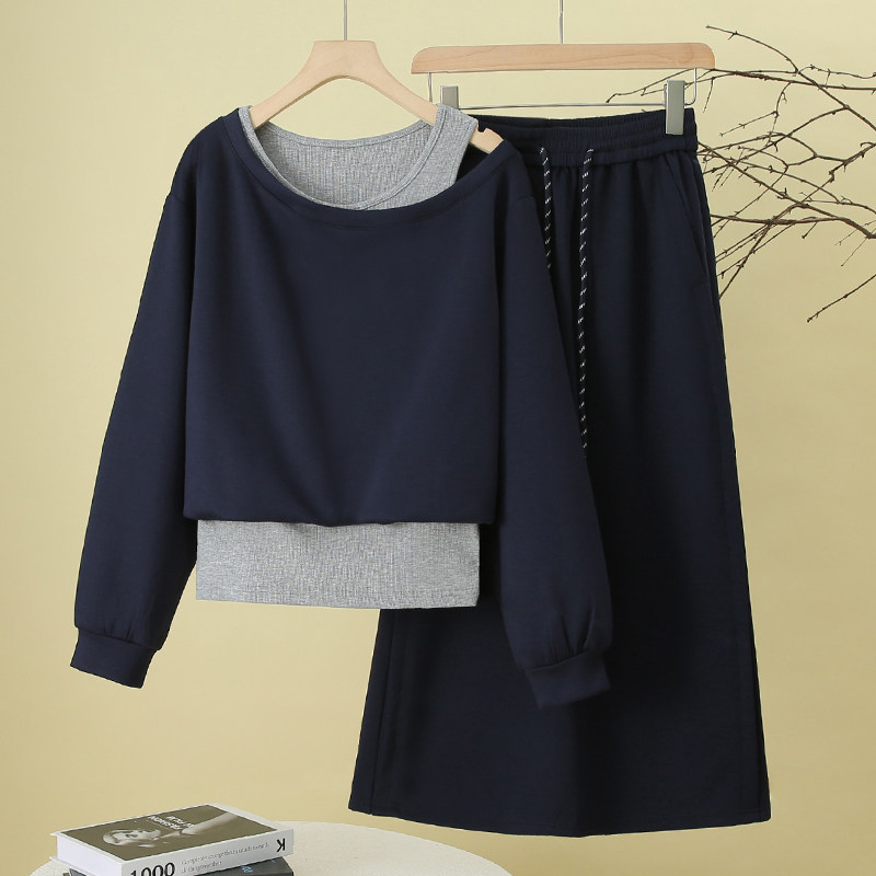 时尚休闲半身裙套装女2026春装新款洋气减龄假两件卫衣女士两件套