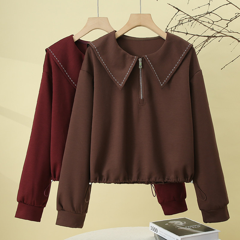 海军领长袖套头卫衣女春装2026新款时尚洋气休闲短款收腰女士上衣