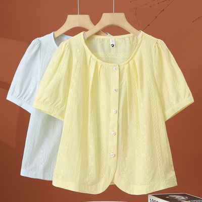 小个子钩花短袖衬衫女夏季