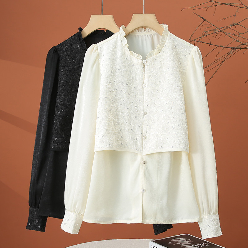 假两件拼接长袖衬衫女春装2026新款女装衬衣时尚洋气显瘦女士上衣
