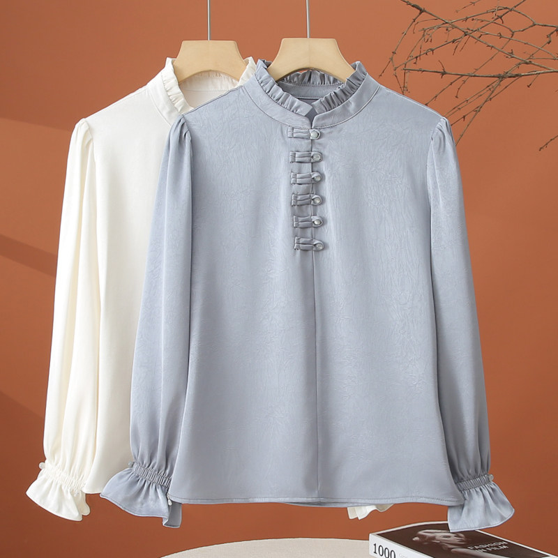 长袖雪纺衬衫女2026春季新款女士上衣洋气减龄显瘦喇叭袖别致衬衣