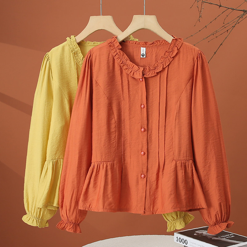 春季长袖衬衫女款2026新款洋气时尚小衫春装宽松收腰女士短款上衣