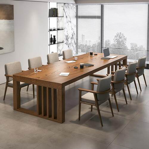 简约现代全实木办公会议桌椅组合图书馆长条大桌子洽谈长桌工作台