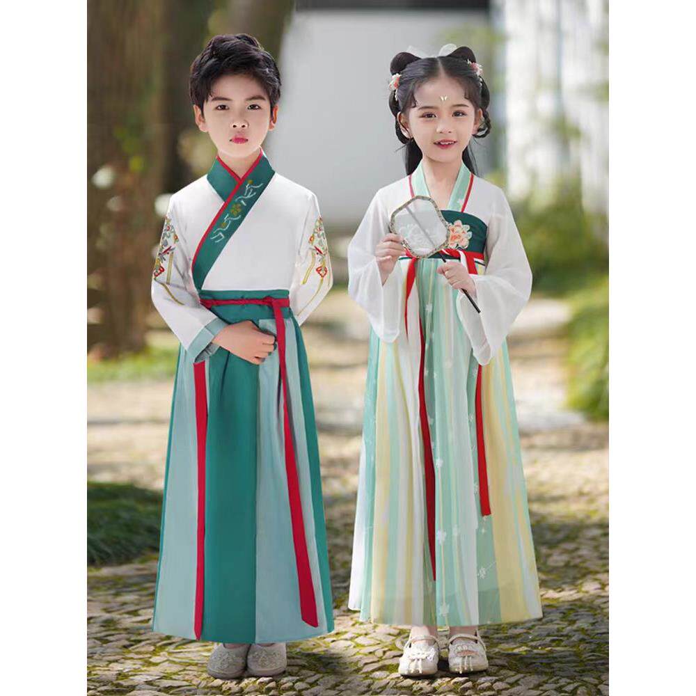 儿童汉服男童中国风国学服书童服装小学生长袖古装女童演出服春季