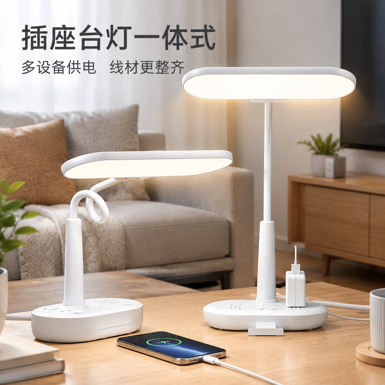 正品官方公矢护眼台灯插座一体式USB插排卧室床头灯桌面学习家用