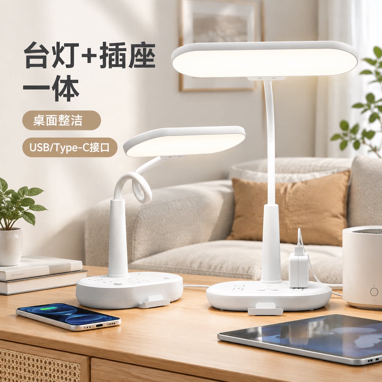 正品官方公矢插座一体式护眼台灯USB插排柔光卧室床头灯宿舍桌面