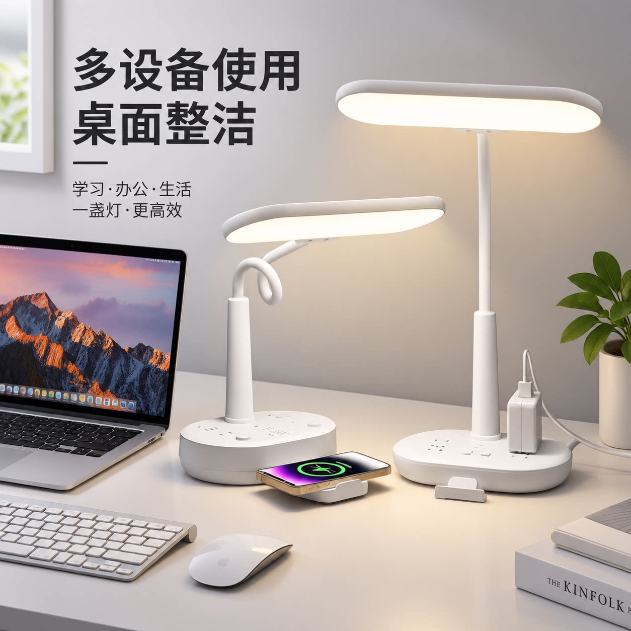 正品官方公矢插座一体护眼台灯卧室床头灯桌面学习灯带插排USB接