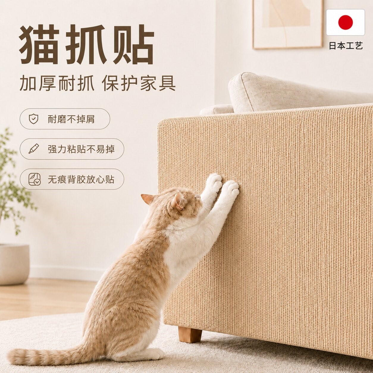 日本无痕防猫抓保护沙发家具耐抓耐磨多功能不掉屑墙贴攀爬猫抓板