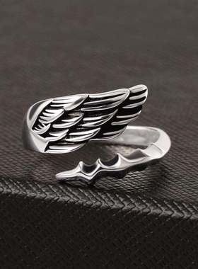 种花家无事牌s925银中国风开口戒指男士单身霸气尾戒子活口复古