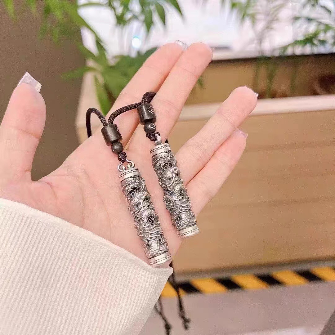 种花家无事牌银复古花丝盘龙吊坠 花丝百福吊坠可打开楞严咒嘎