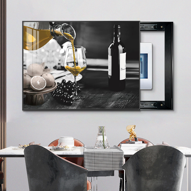 酒杯电表箱装饰画餐厅遮挡挂画黑白个性电闸盒壁画可定制客厅家用图片