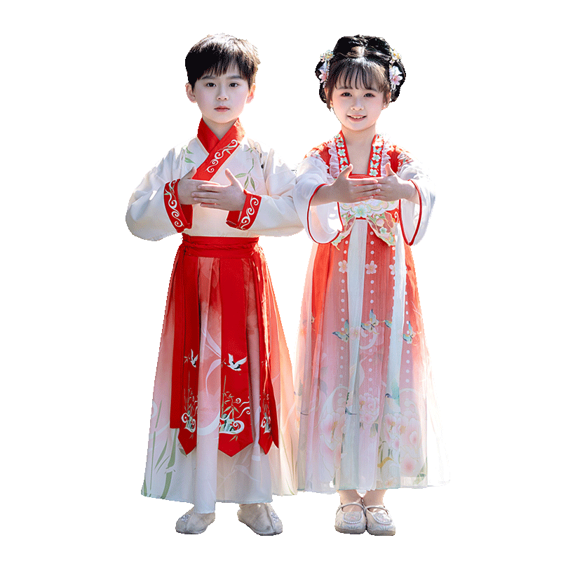汉服儿童演出服夏季2025新款女童绿色春秋款运动会中秋表演合唱服