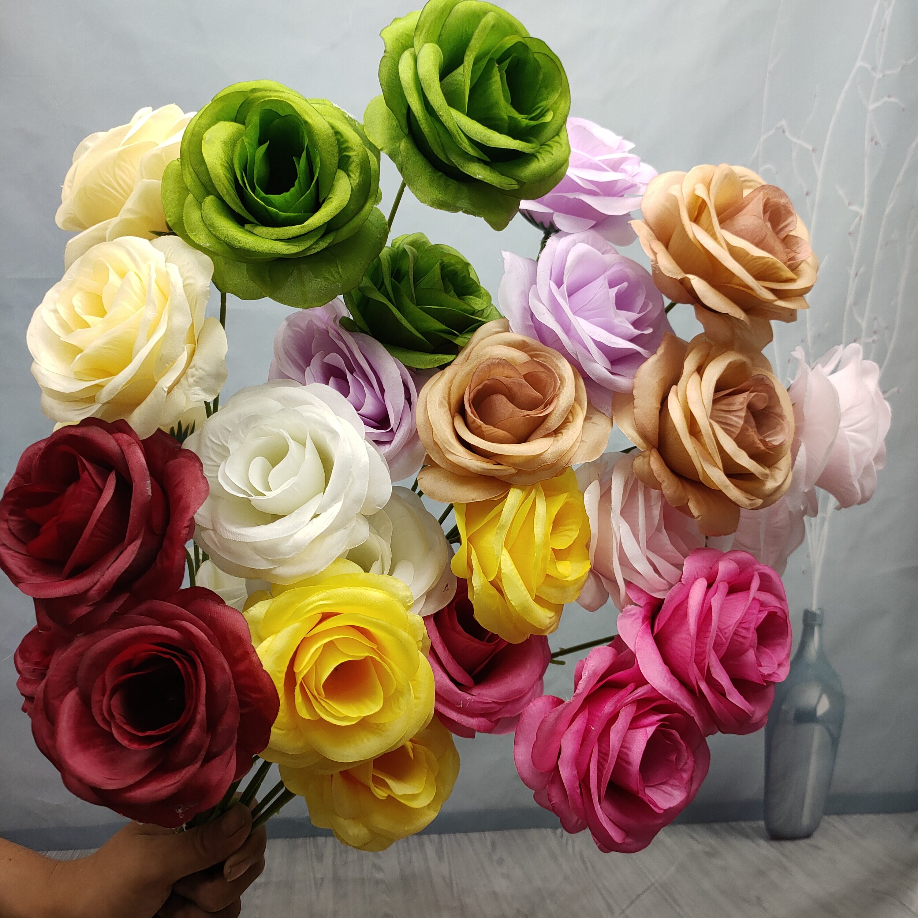 三头大玫瑰婚庆仿真花批发