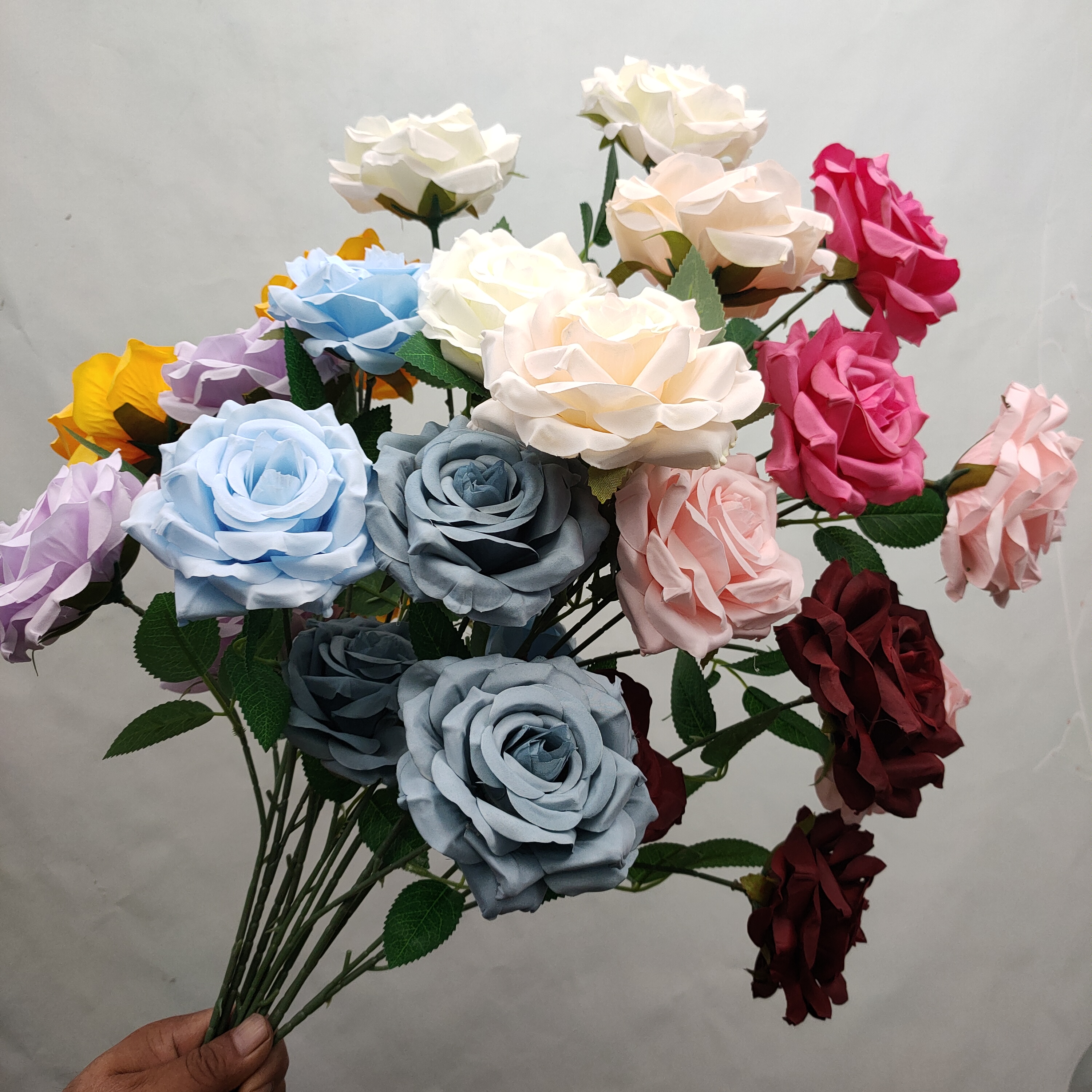 厂家直销三头钻石玫瑰花仿真花高端新款婚庆花艺花材备婚花艺床花