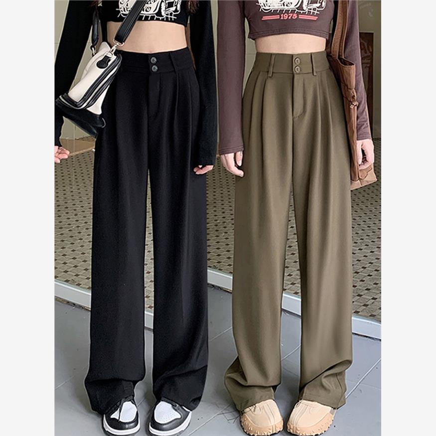 黑色西装裤女夏季薄款2025新款垂感高级感西裤直筒小个子阔腿裤子