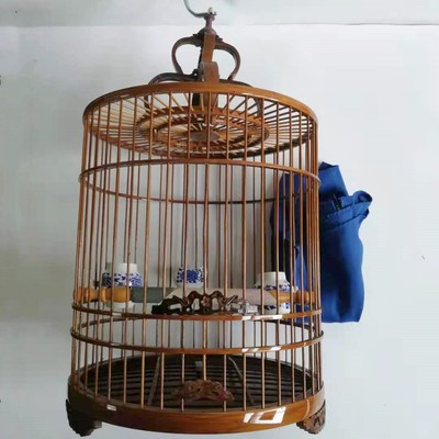 鸟笼子竹制鸟笼画眉笼小鼓底老竹皮料紫竹鼓底精品平顶画眉鸟笼子