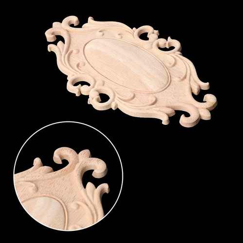 .1Pc Wood Carved Applique Frame Onlay Unpainted Furniture Do