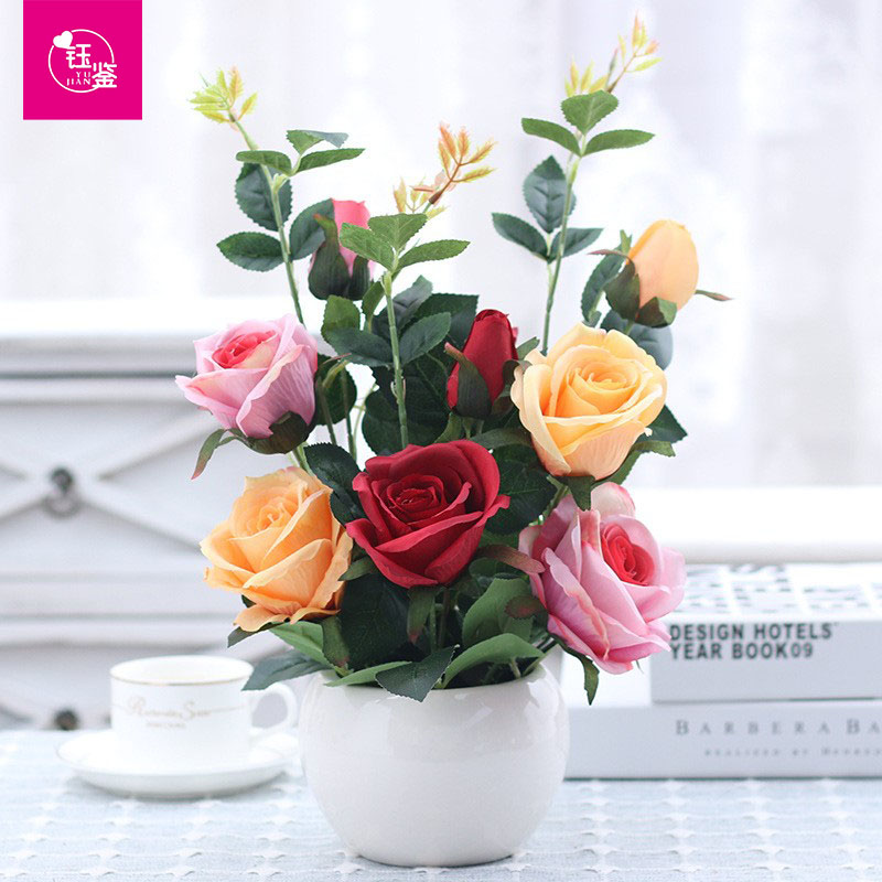 仿真玫瑰牡丹盆栽家居超市摆件