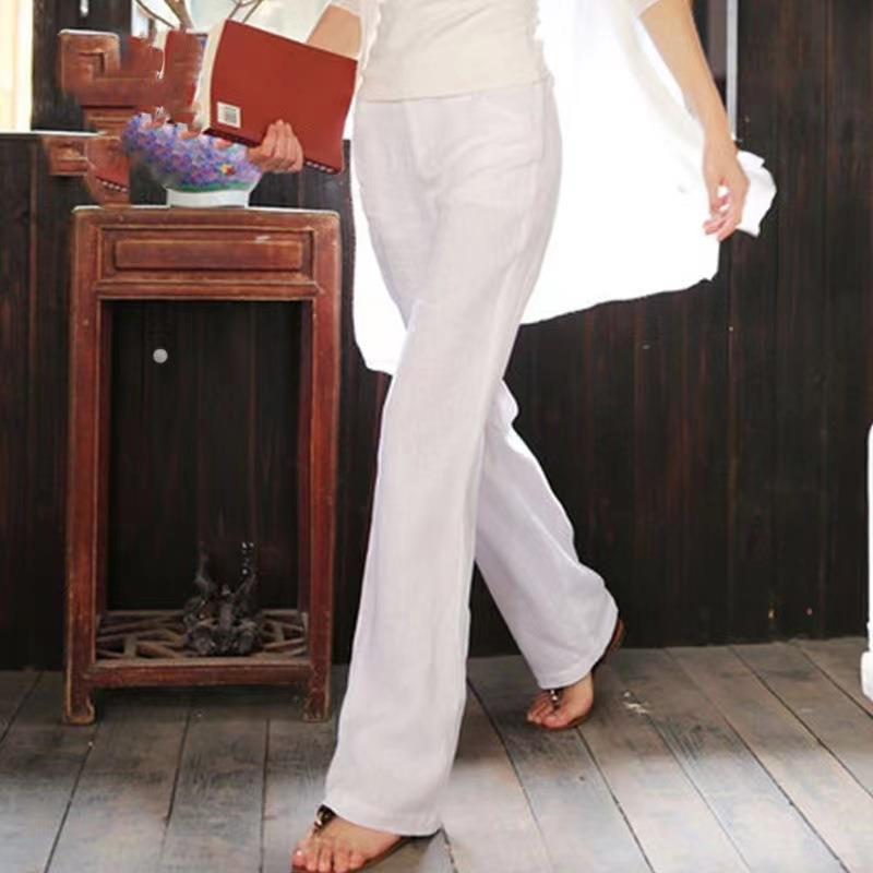 women for pants linen and cotton high straight loose